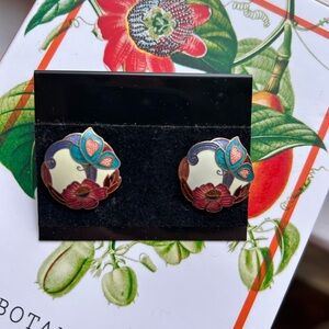 Cottagecore Shimmer Floral and Butterfly Enamel Stud Earrings